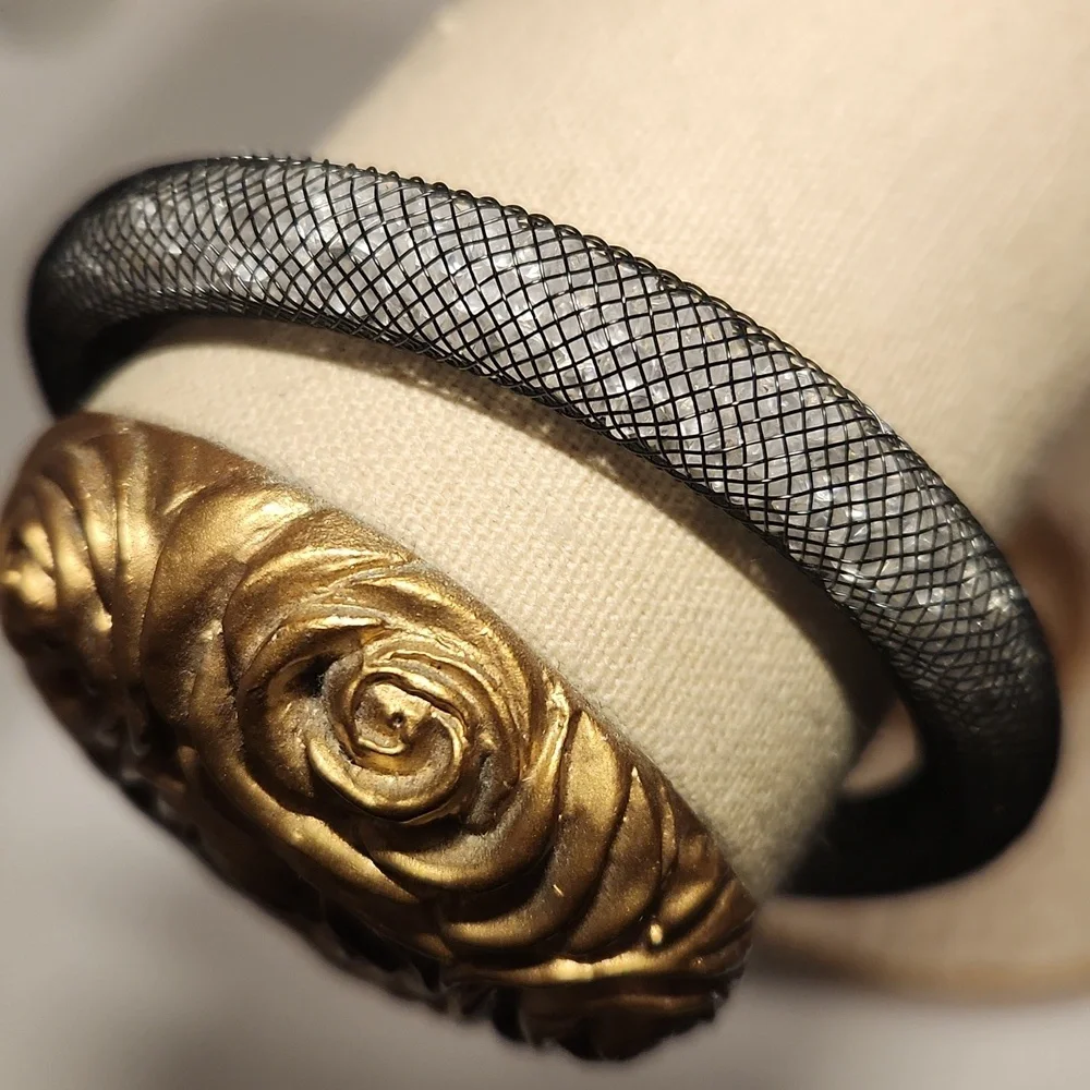 Silver and Black Mesh Bracelet